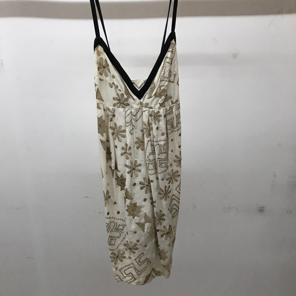 Khaki dress with beige flowers and spaghetti strap
